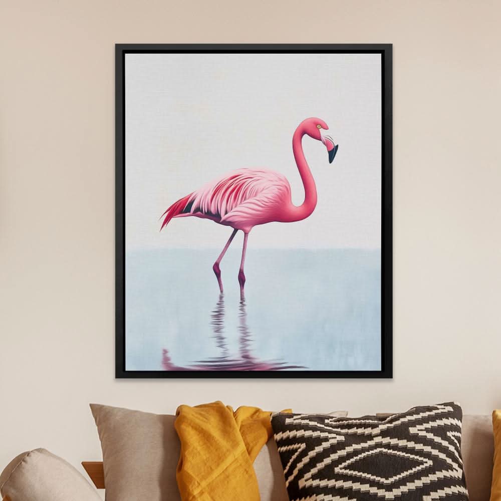Flamingo Mirage - Coastal Wall Art in Black Frame