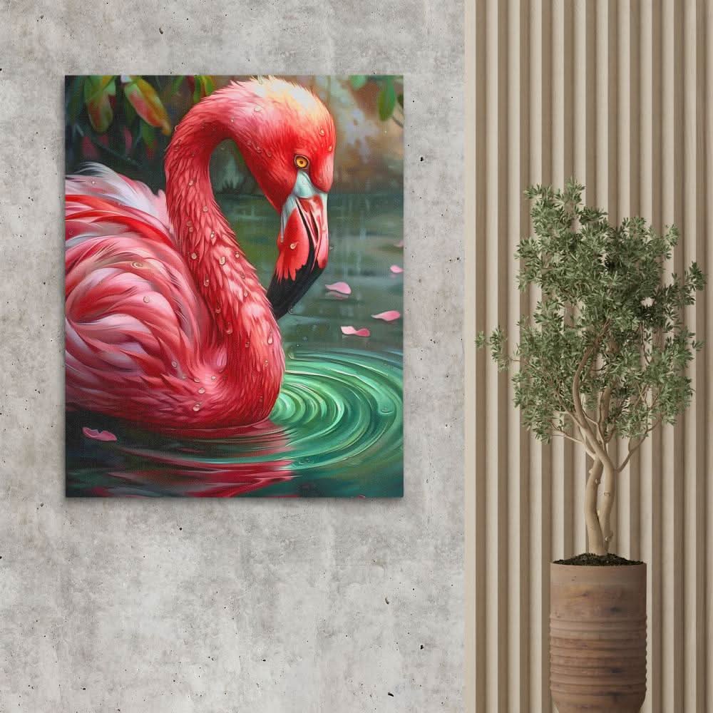 Flamingo Reflection - Pink Bird Canvas Print