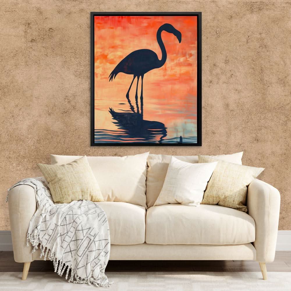 Flamingo Sunset Glow - Coastal Wall Art in Black Frame
