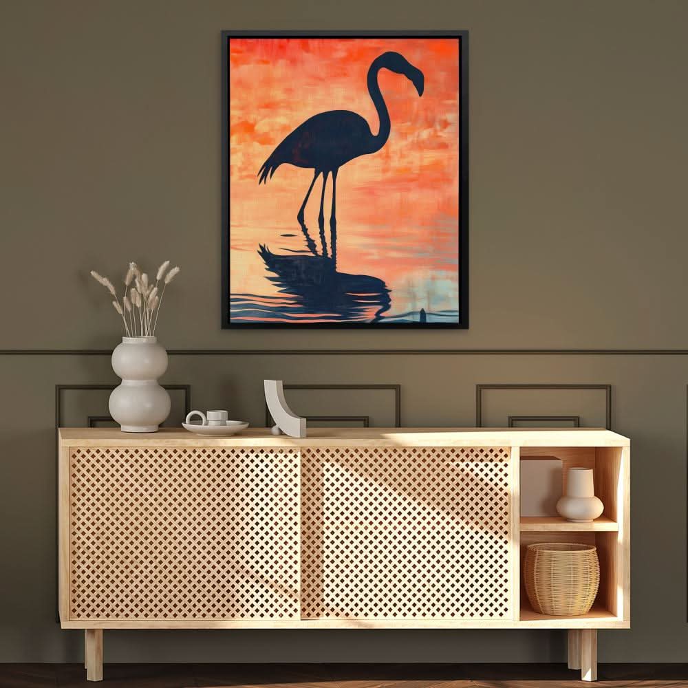 Flamingo Sunset Glow - Orange Canvas Wall Art