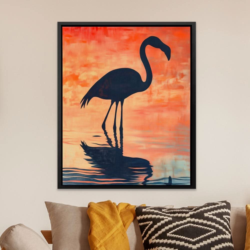 Flamingo Sunset Glow - Oversized Bird Canvas Wall Art