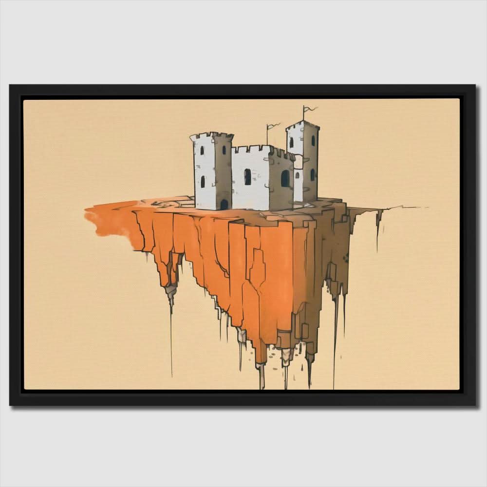 Floating Castle - Medieval Wall Art in Black Frame