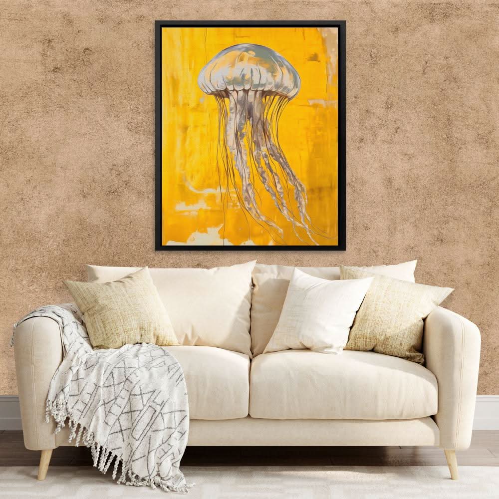Floating Gold - Coastal Wall Art in Black Frame