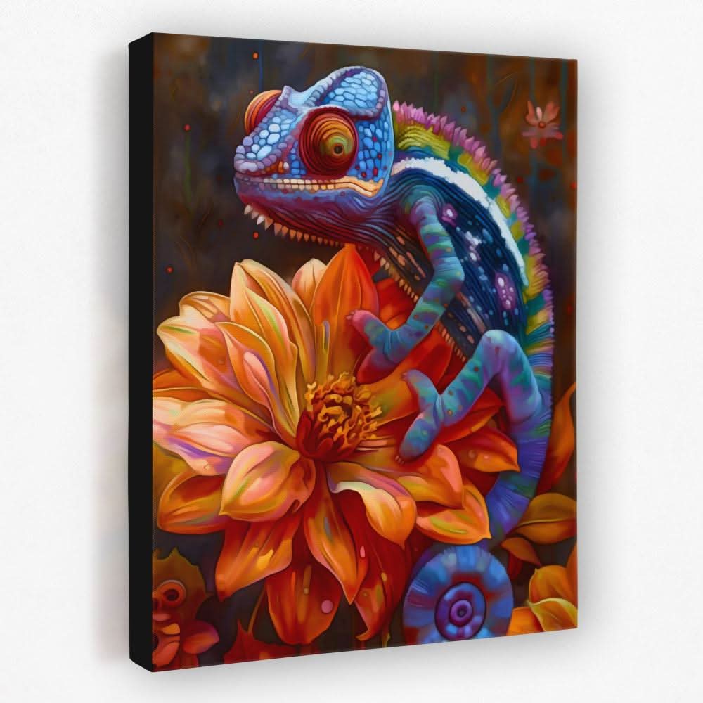 Floral Chameleon - Animals Canvas Wall Art