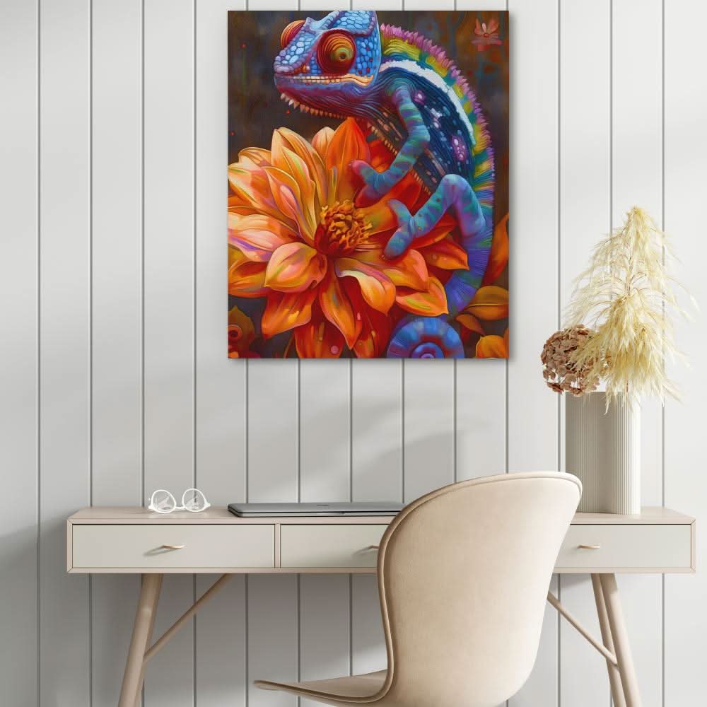 Floral Chameleon - Floral Wall Art in Black Frame
