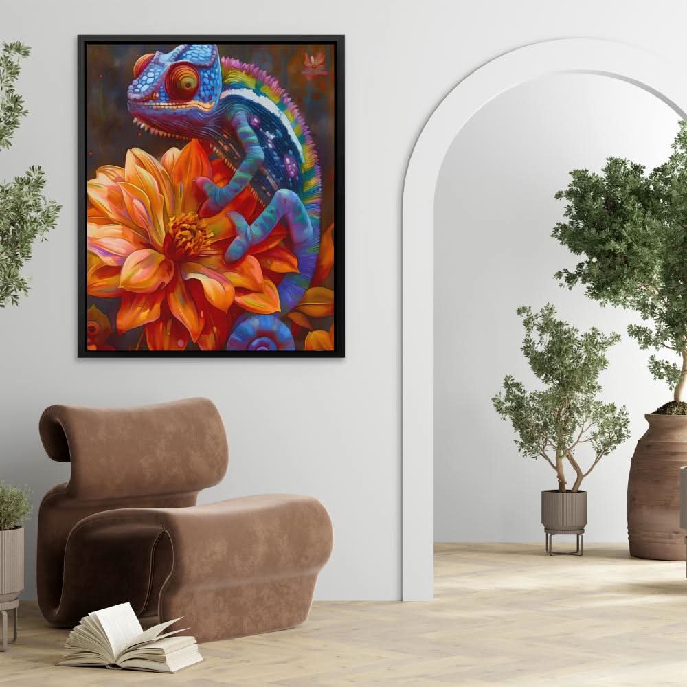 Floral Chameleon - Orange Floral Canvas Print