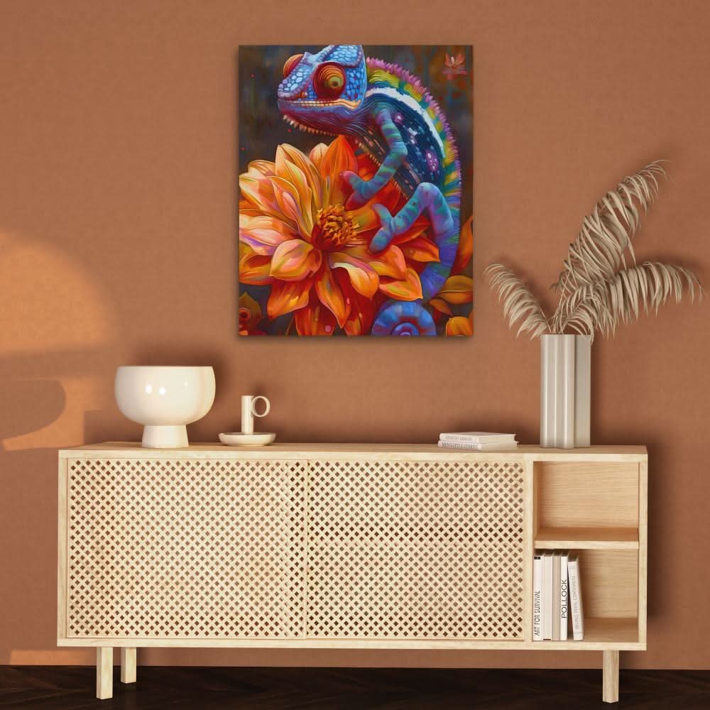 Floral Chameleon - Orange Wall Art