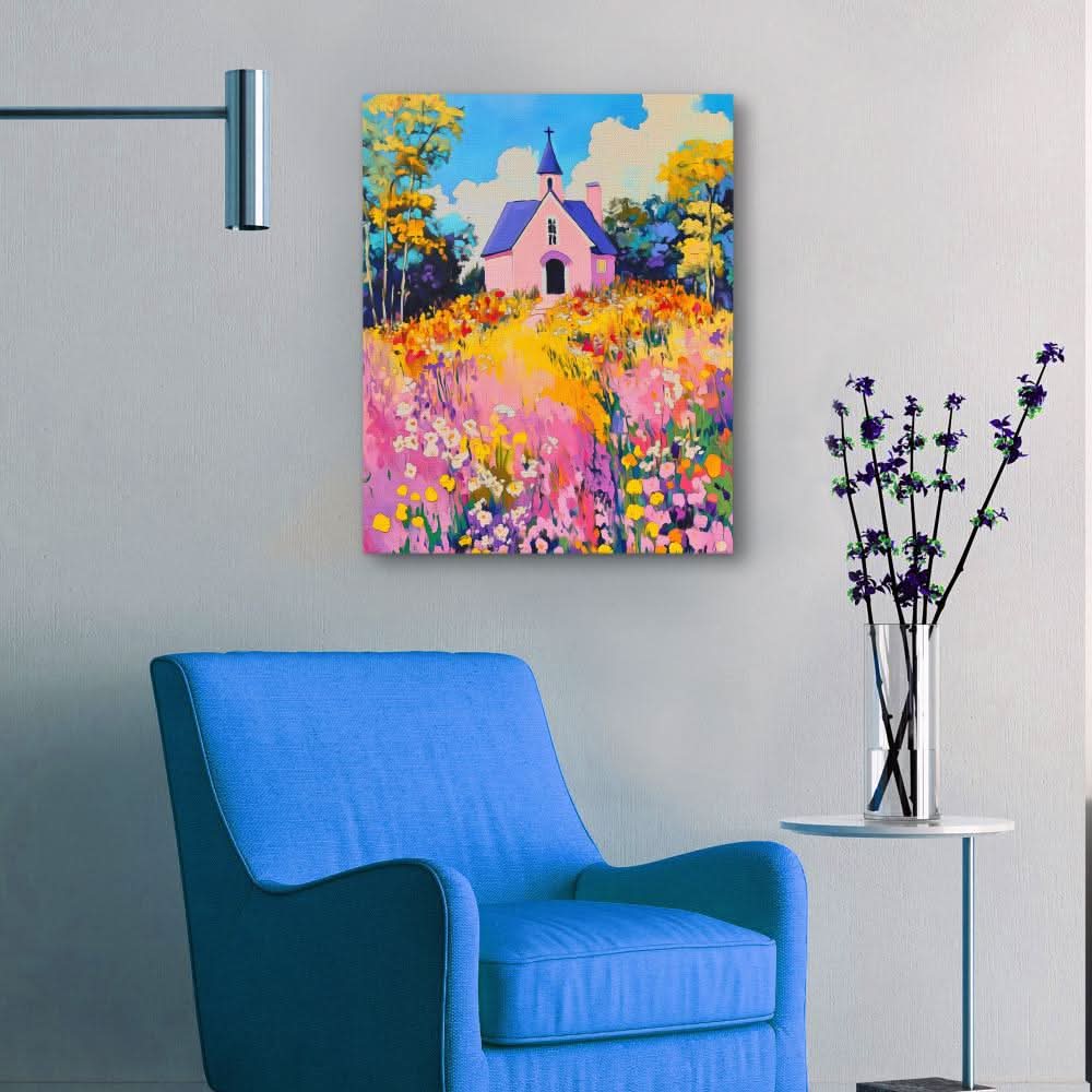 Floral Chapel Charm - Wall Art in Black Frame