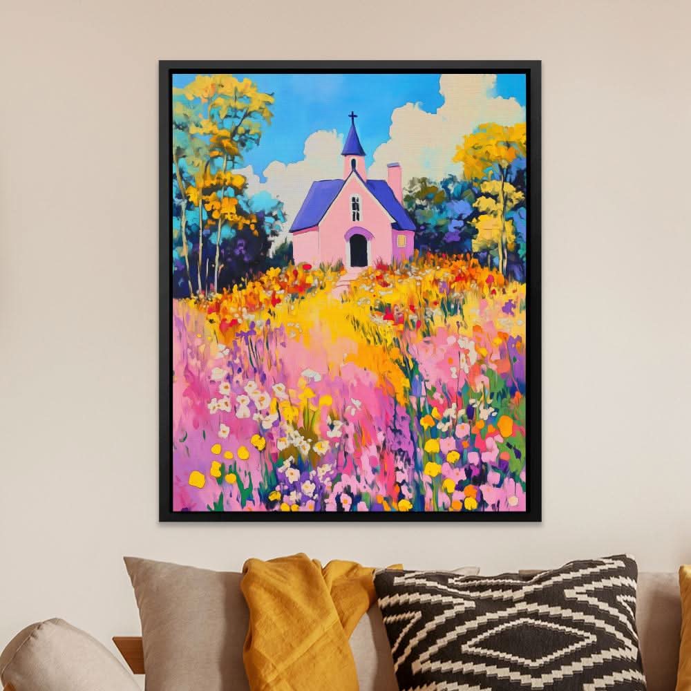 Floral Chapel Charm - Floral Wall Art in Black Frame