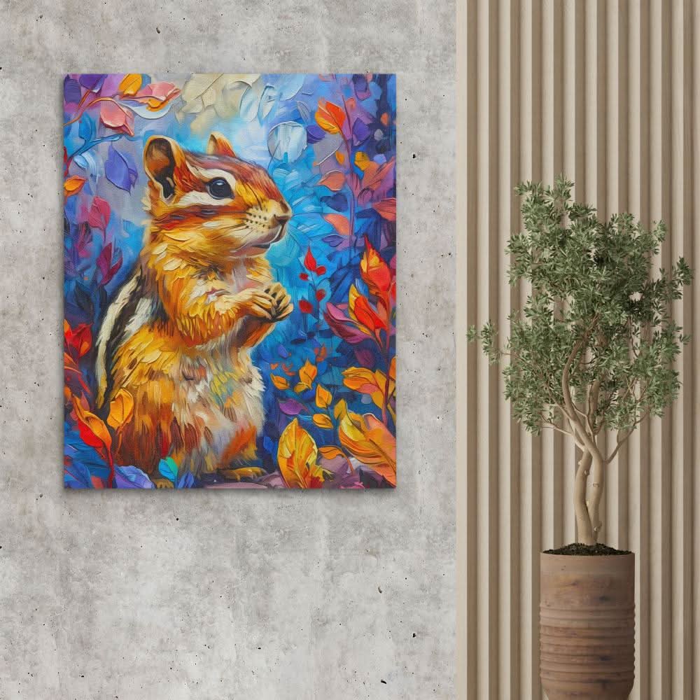 Floral Chipmunk - Wall Art in Black Frame