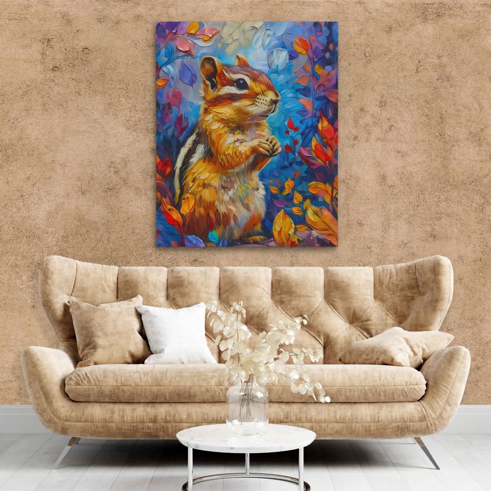 Floral Chipmunk - Chipmunk Wall Art in Black Frame
