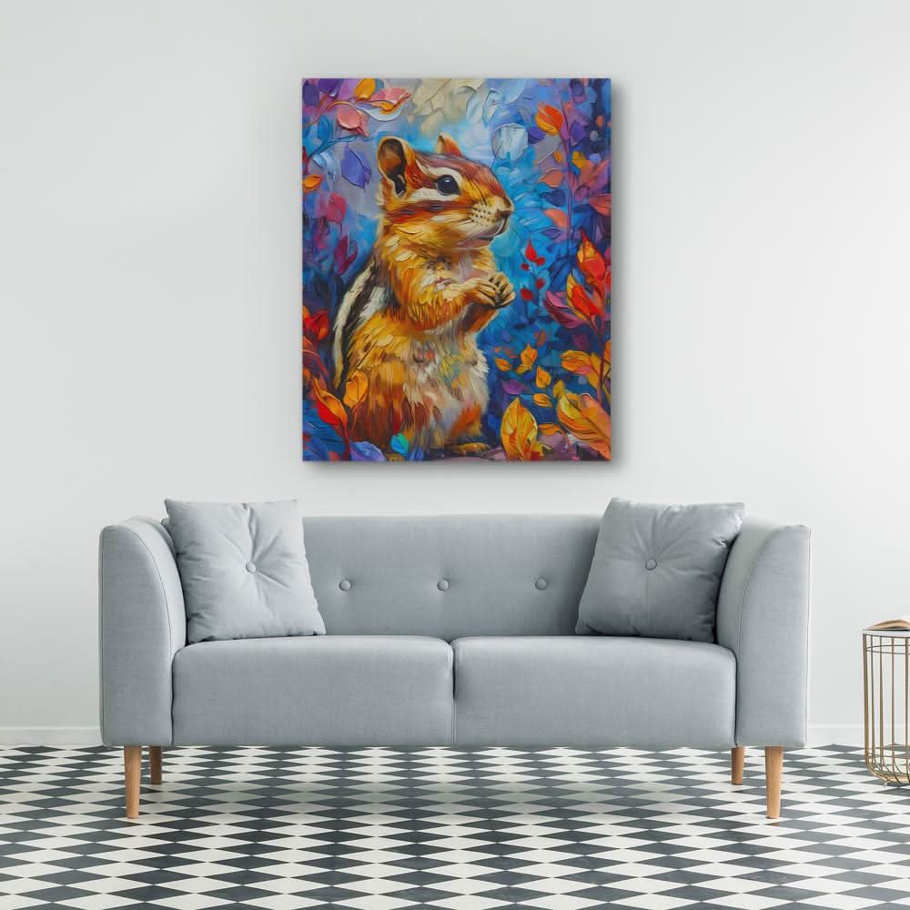 Floral Chipmunk - Blue Canvas Wall Art