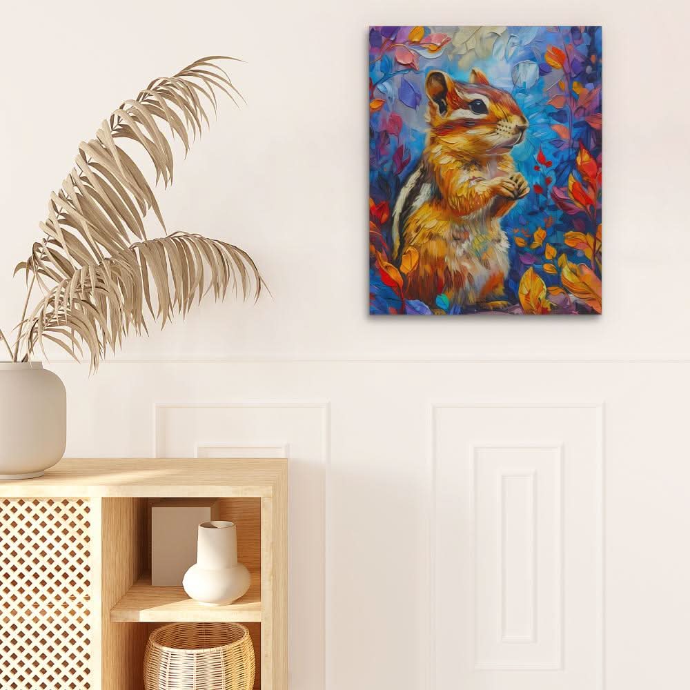 Floral Chipmunk - Blue Chipmunk Canvas Print