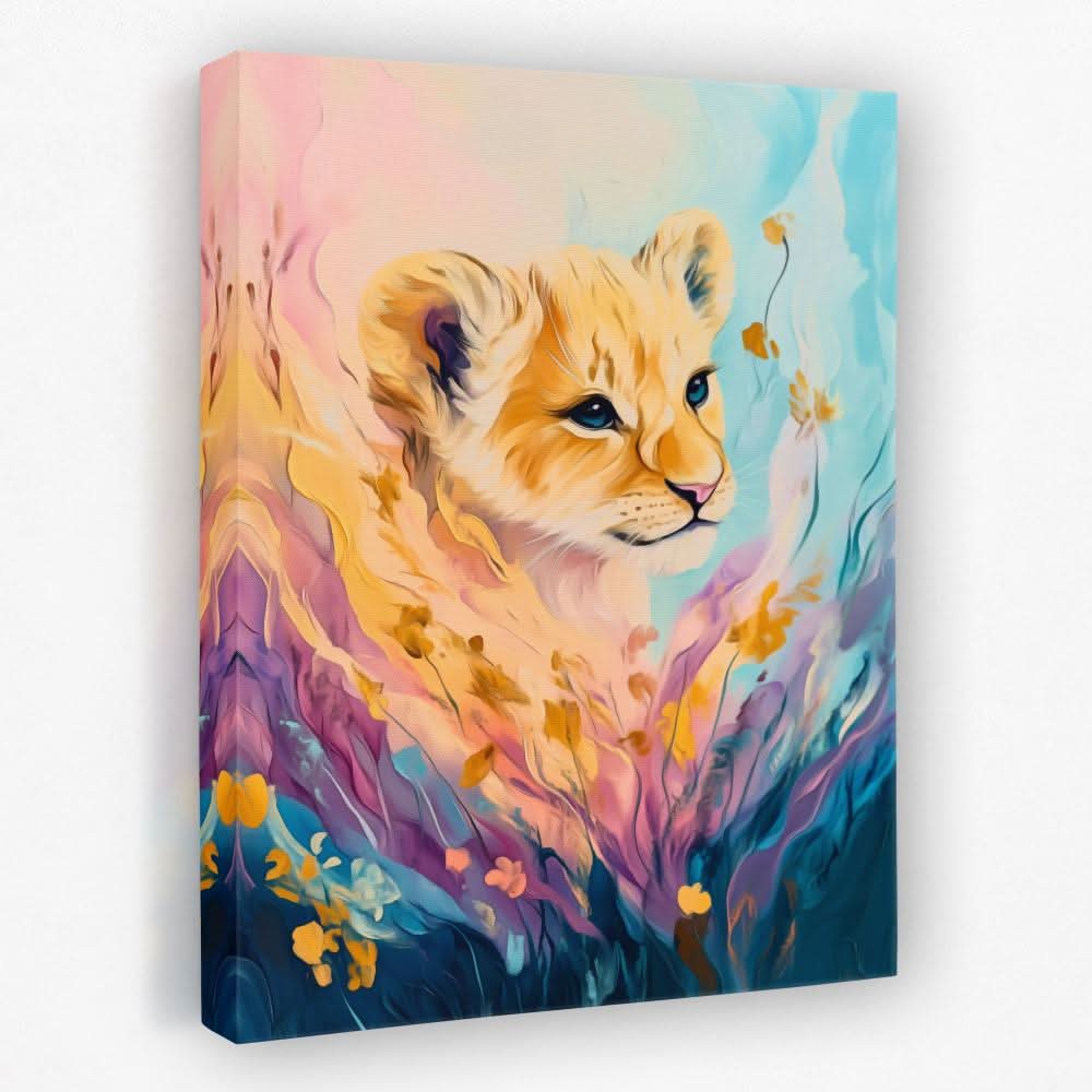 Floral Cub - Baby Animal Canvas Wall Art