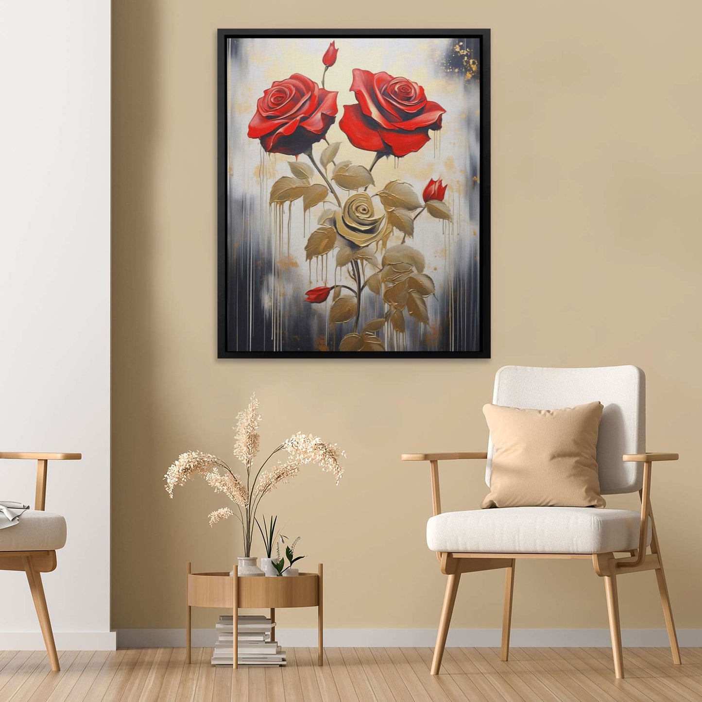 Floral Elegance - Abstract Gold Canvas Wall Art
