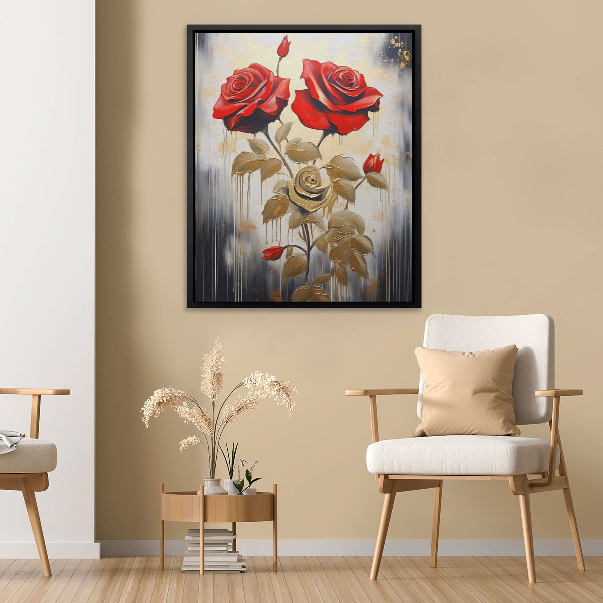 Floral Elegance - Abstract Gold Canvas Wall Art