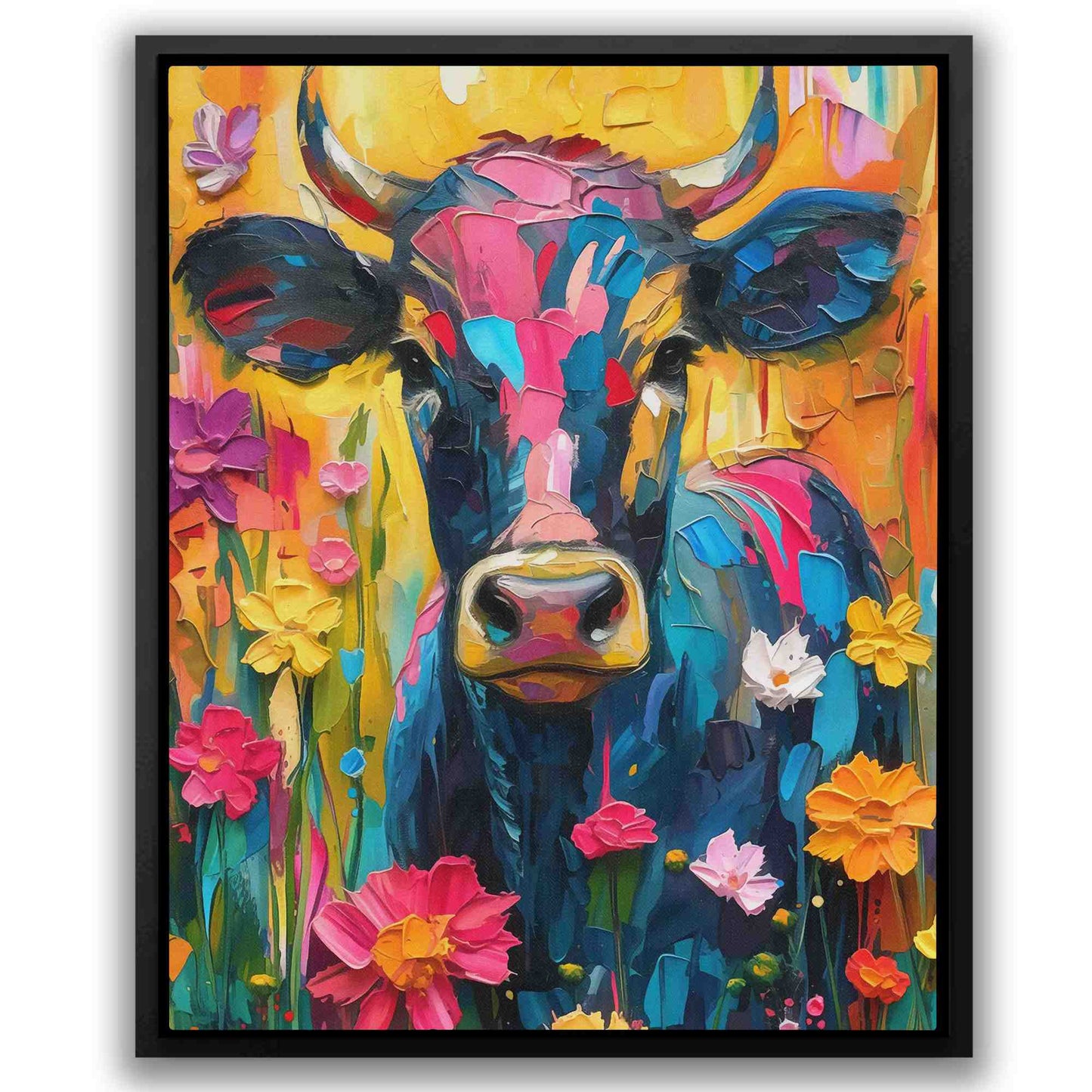 Floral Farm Cow - Colorful Country and Farm Canvas Print