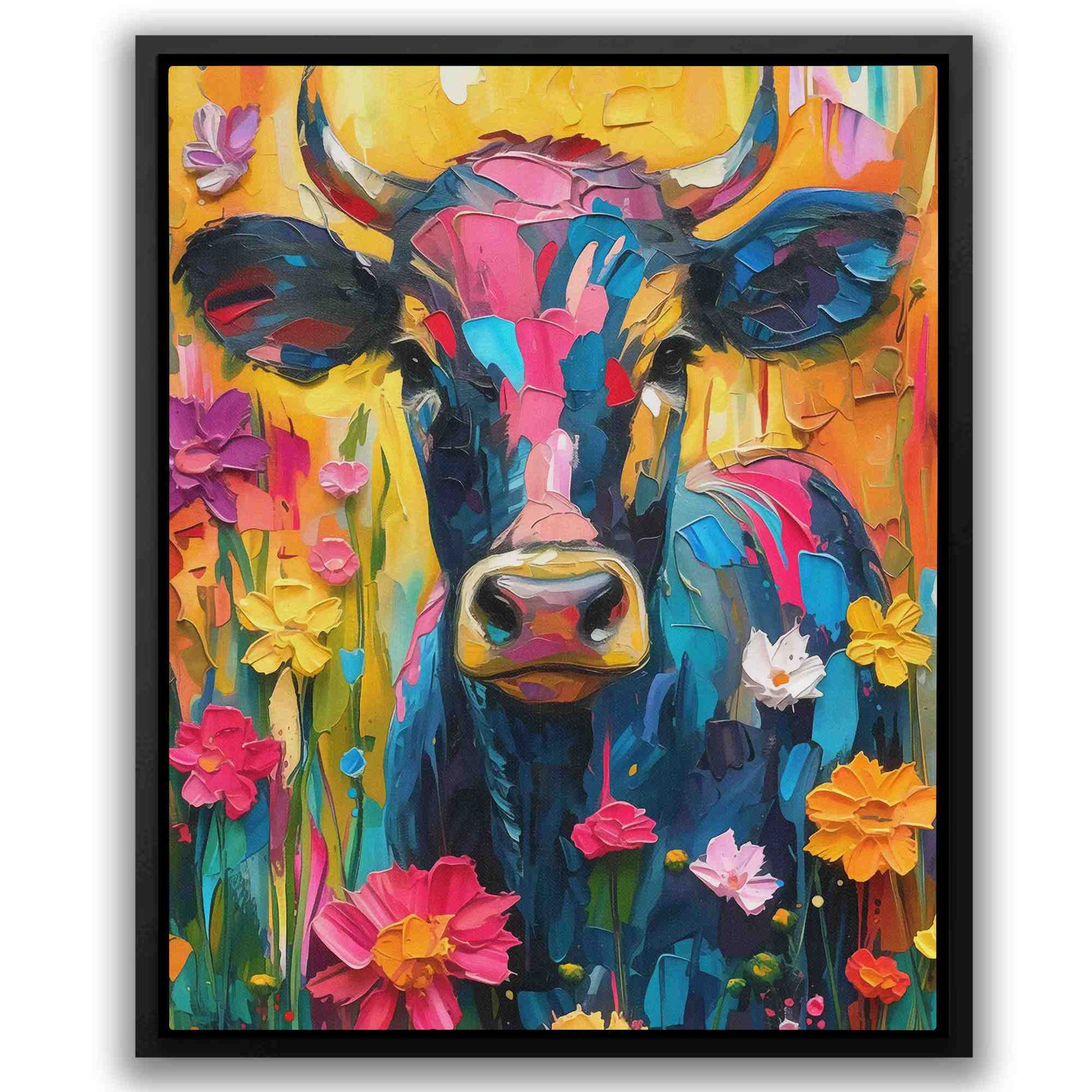 Floral Farm Cow - Colorful Country and Farm Canvas Print