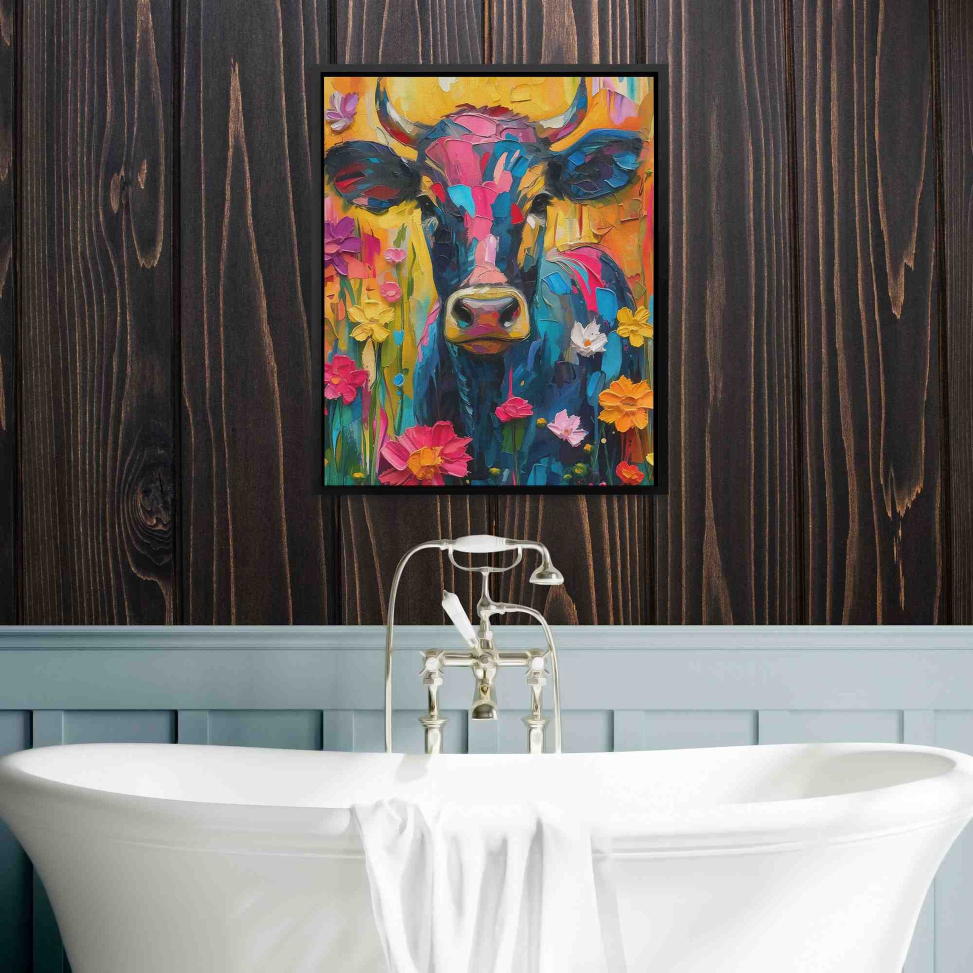 Floral Farm Cow - Abstract Colorful Canvas Wall Art