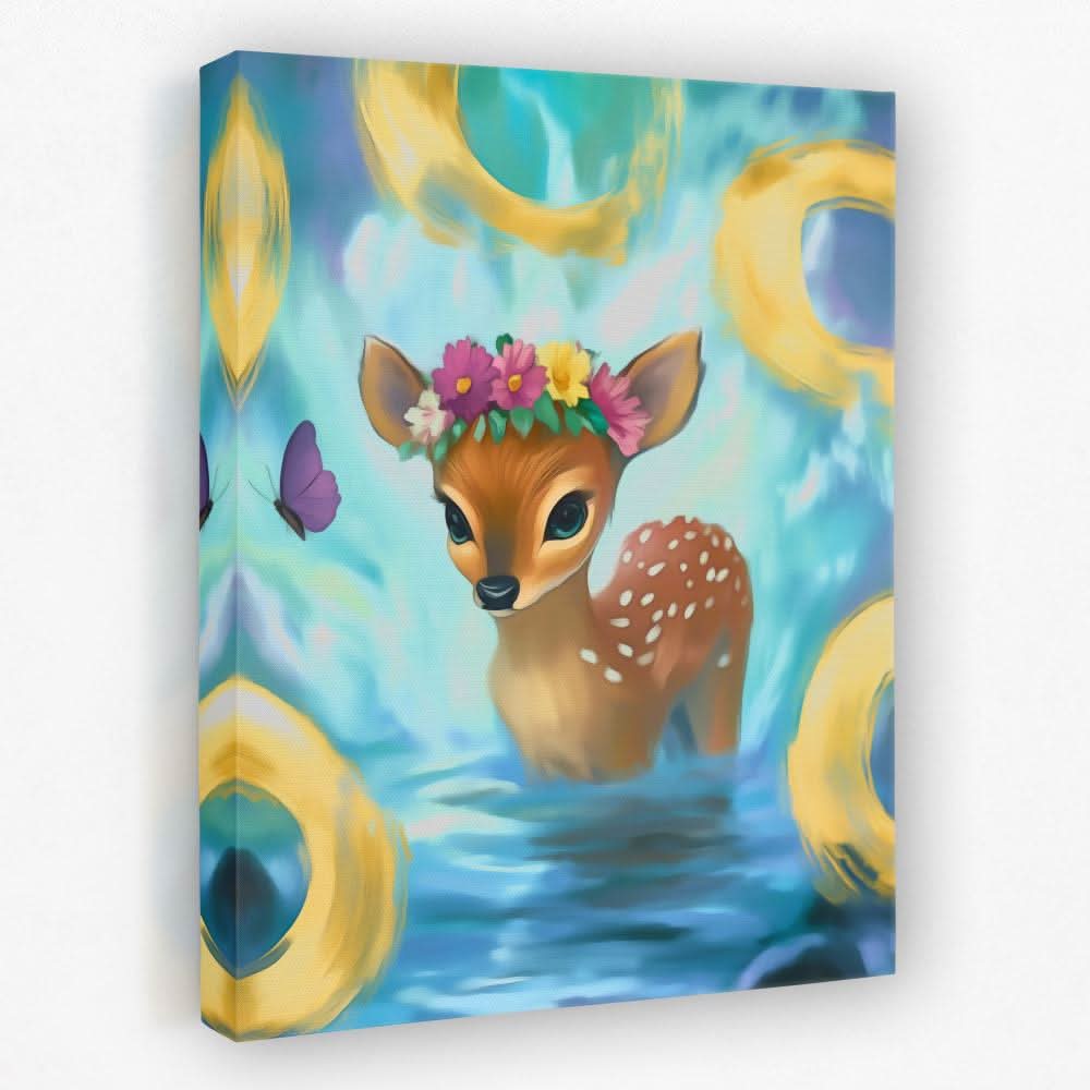 Floral Fawn Fantasy - Baby Animal Canvas Wall Art