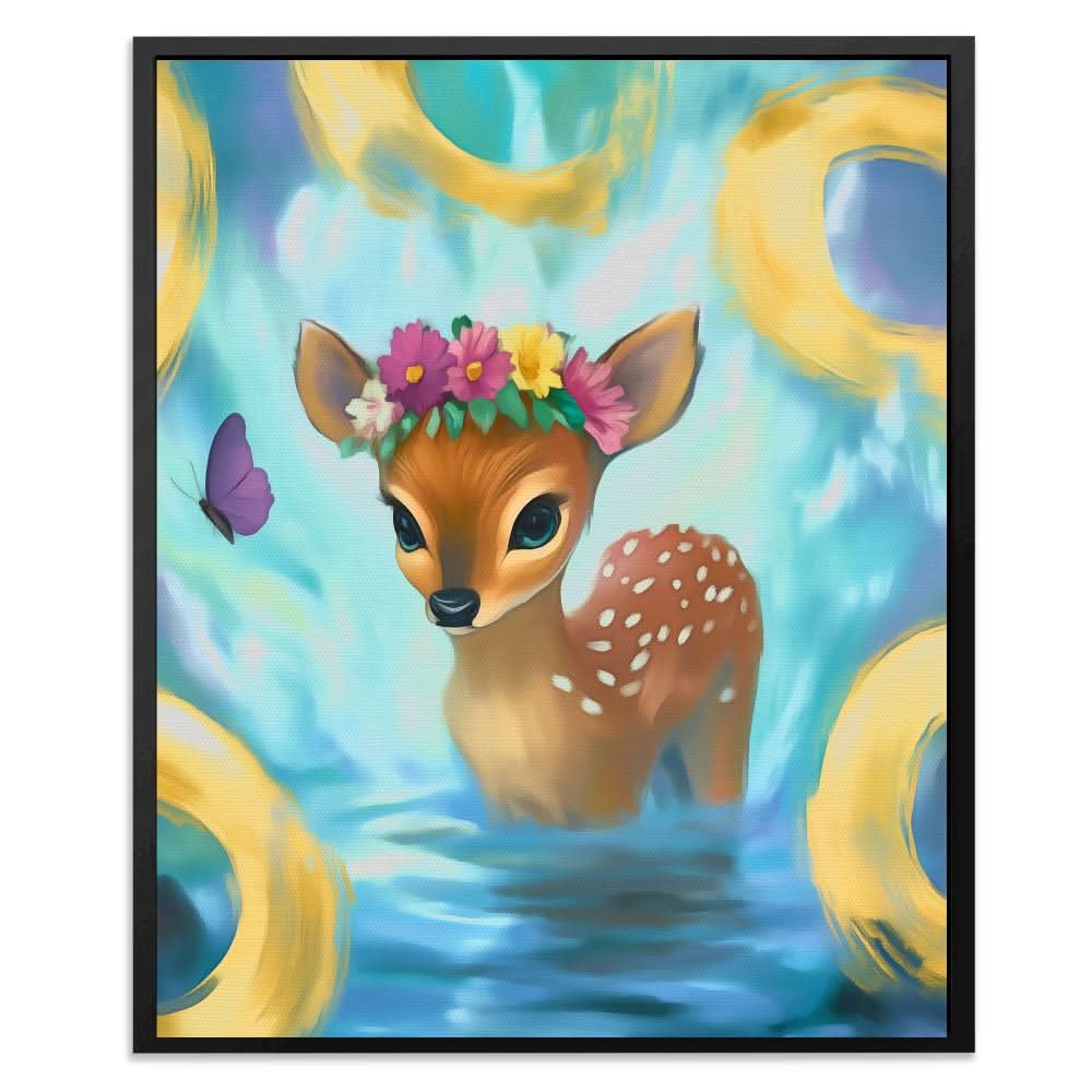 Floral Fawn Fantasy - Fantasy Blue Canvas Wall Art