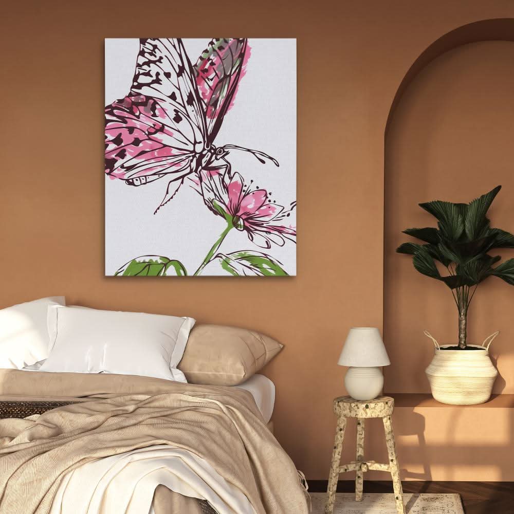 Floral Flutter - Minimalist Wall Art in Black Frame