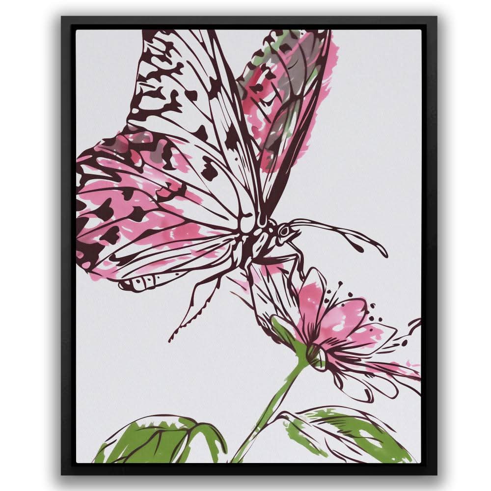 Floral Flutter - Minimalist Pink Canvas Wall Art