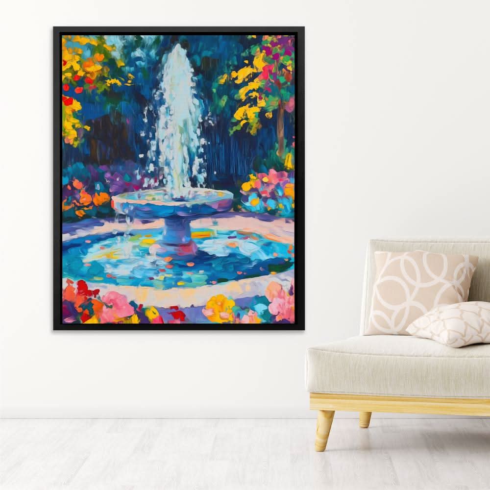 Floral Fountain - Blue Landscapes Canvas Print