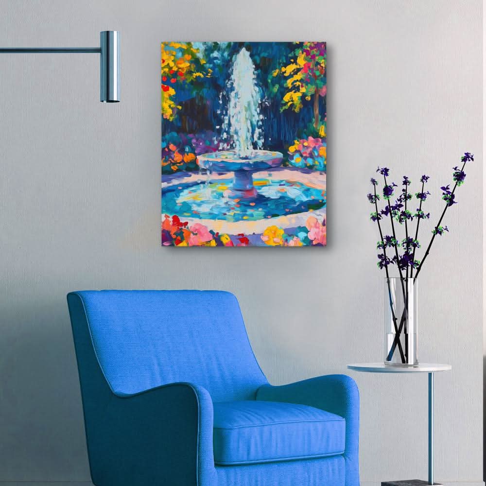 Floral Fountain - Wall Art in Black Frame