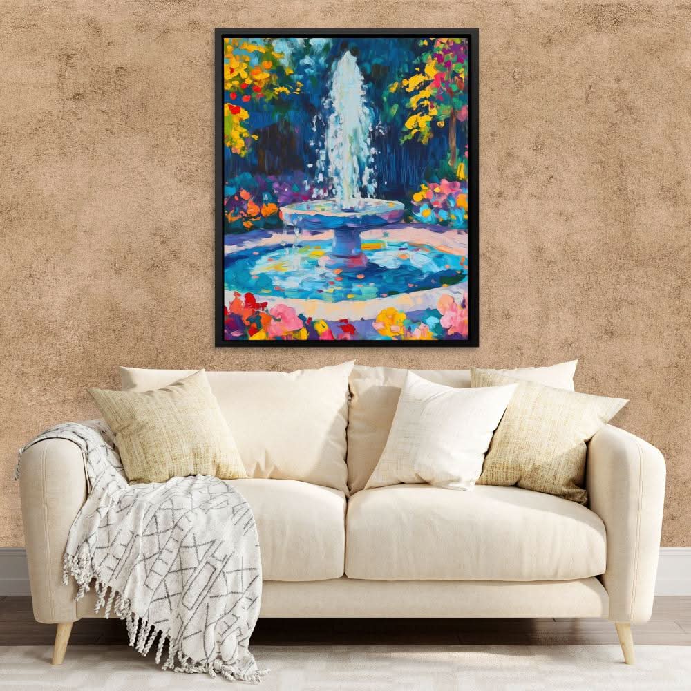 Floral Fountain - Blue Canvas Wall Art