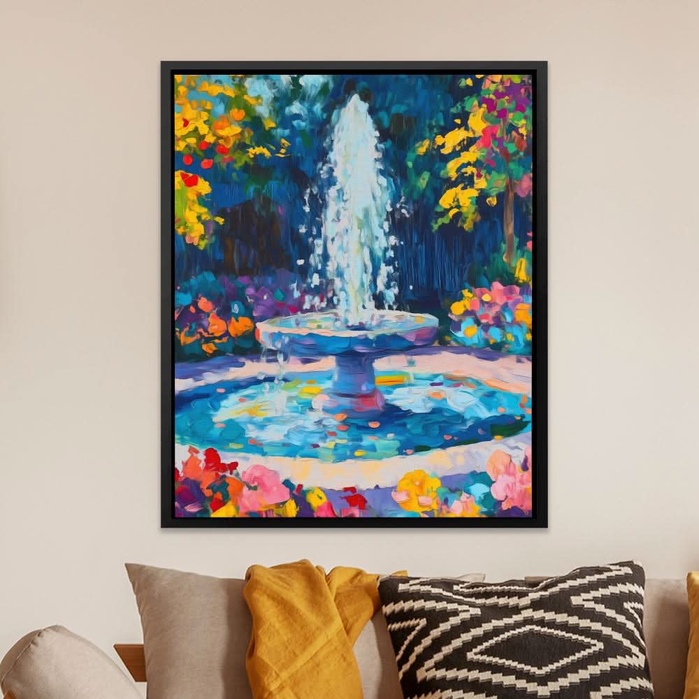 Floral Fountain - Landscapes Wall Art in Black Frame