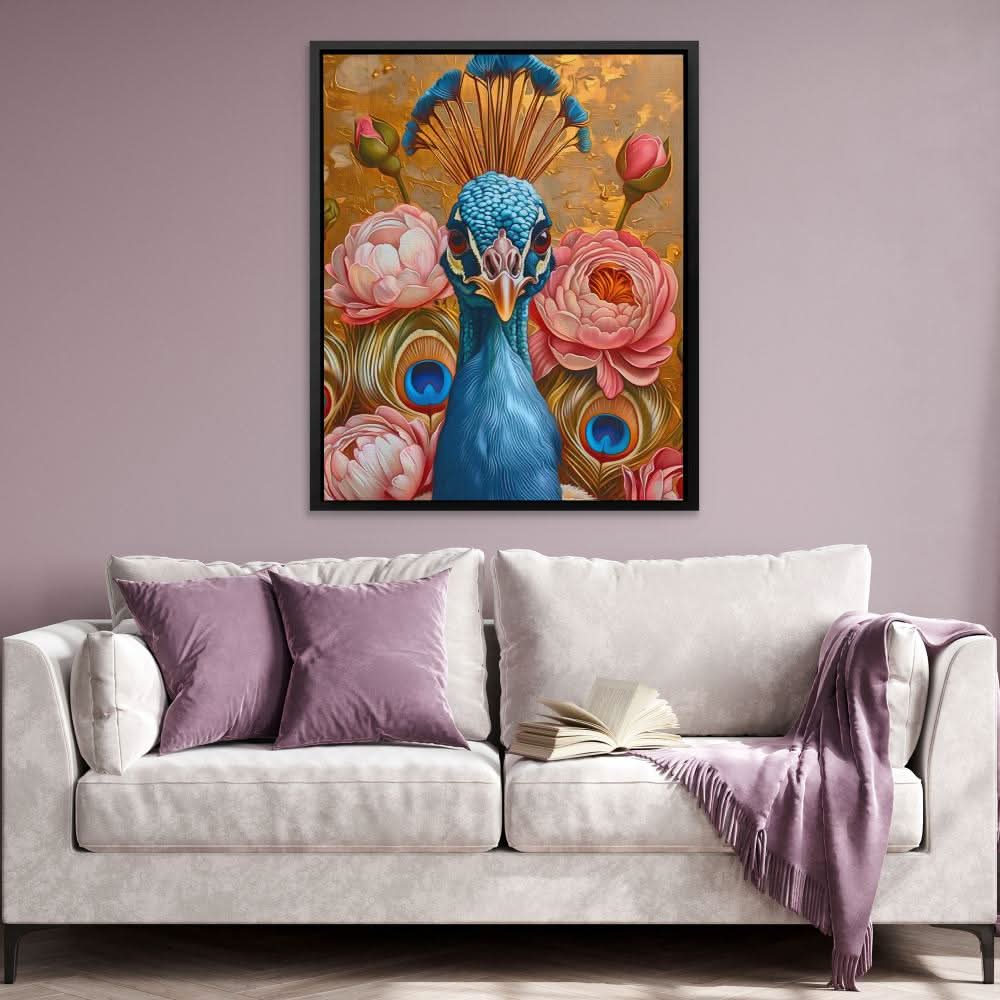 Floral Gold Peacock - Gold Wall Art for Home Office