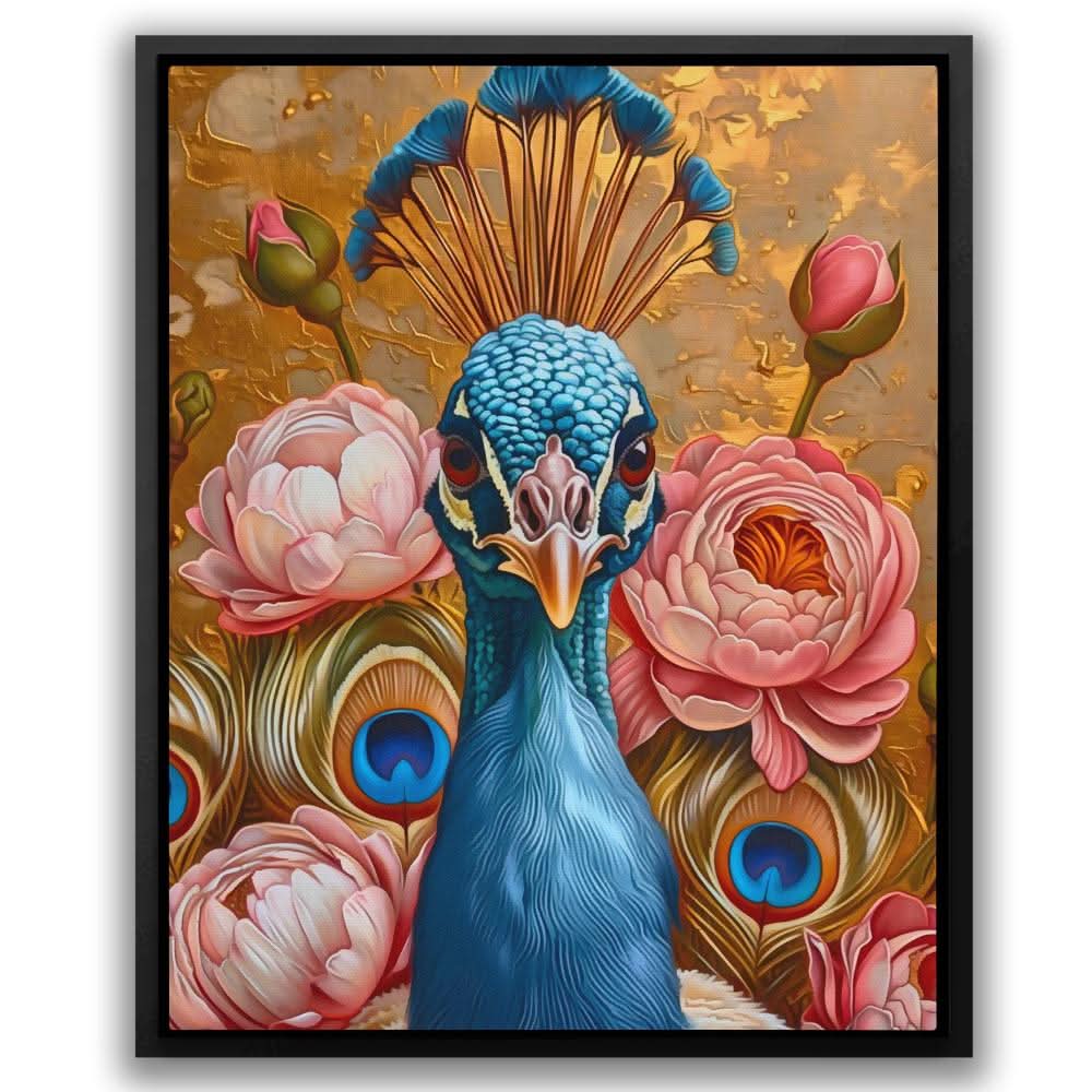 Floral Gold Peacock - Bird Art for Hallway