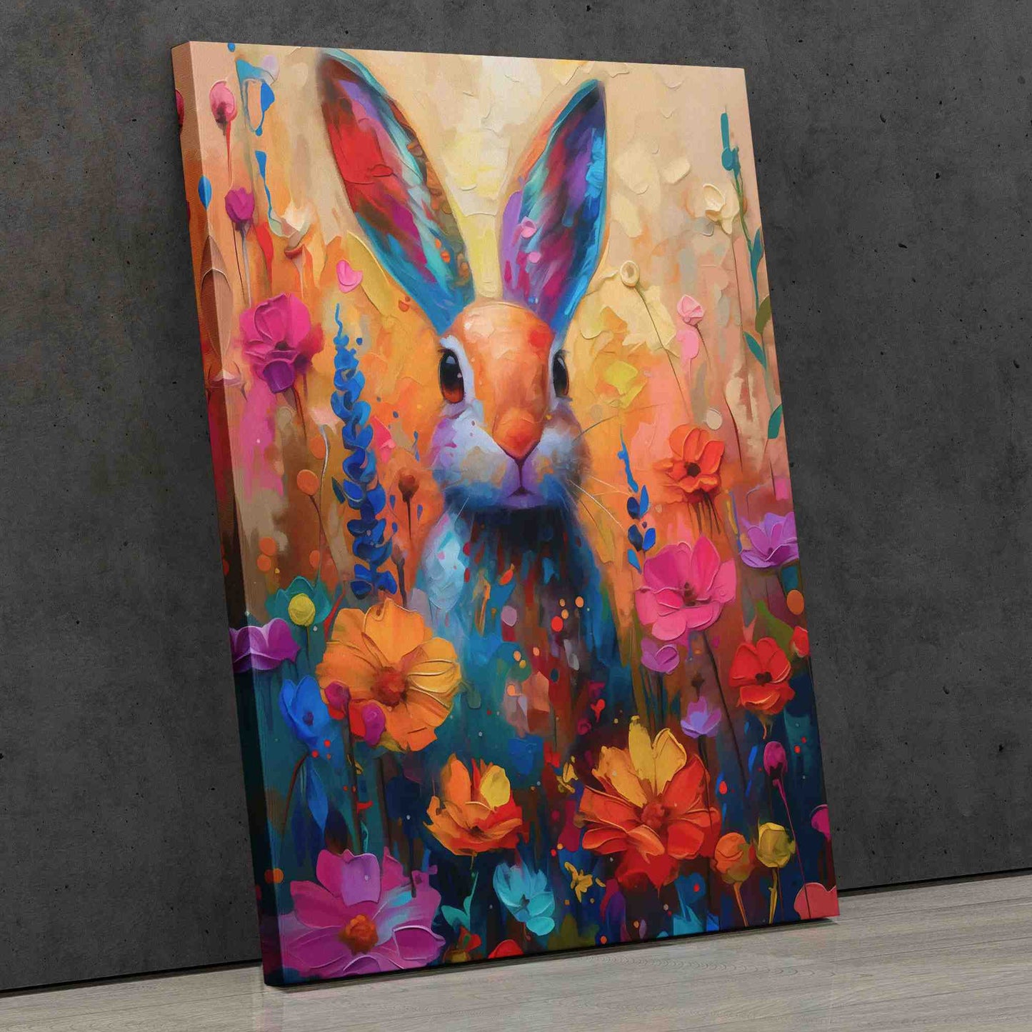 Floral Rabbit - Bunny Wall Art in Black Frame