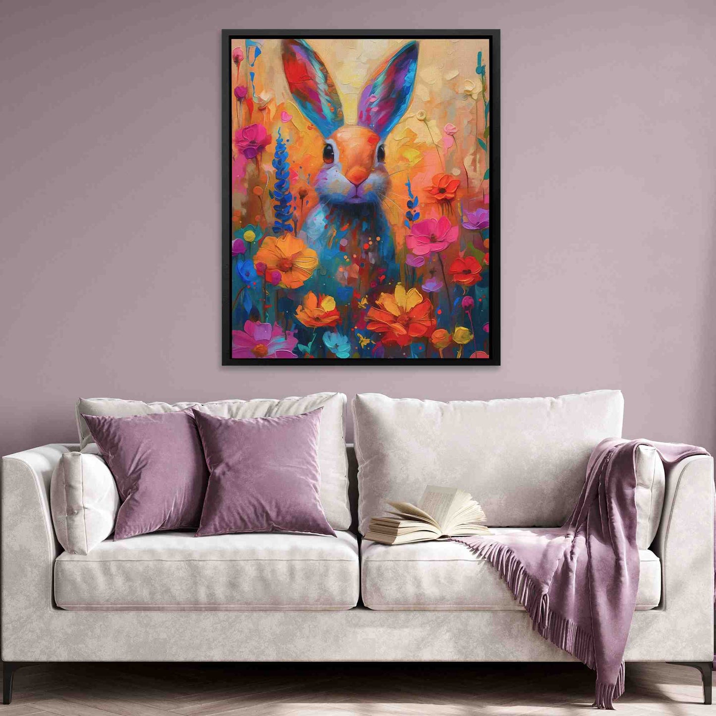 Floral Rabbit - Colorful Bunny Canvas Print