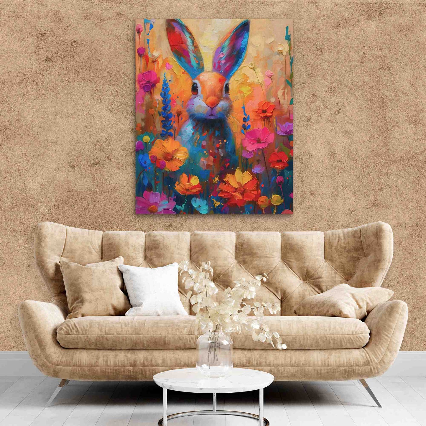 Floral Rabbit - Wall Art in Black Frame