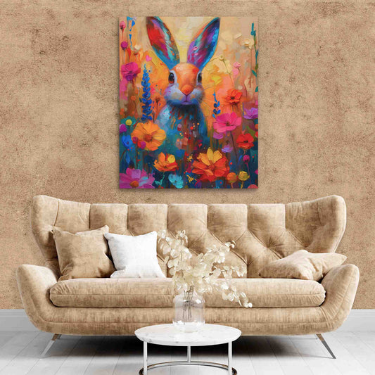 Floral Rabbit - Wall Art in Black Frame