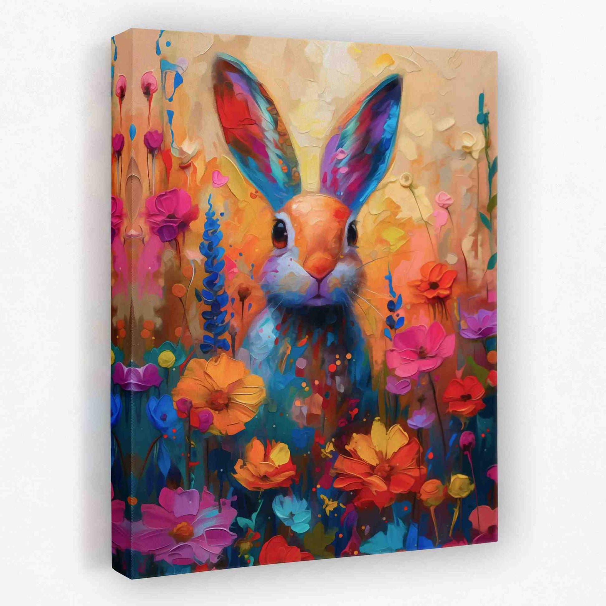 Floral Rabbit - Animals Canvas Wall Art