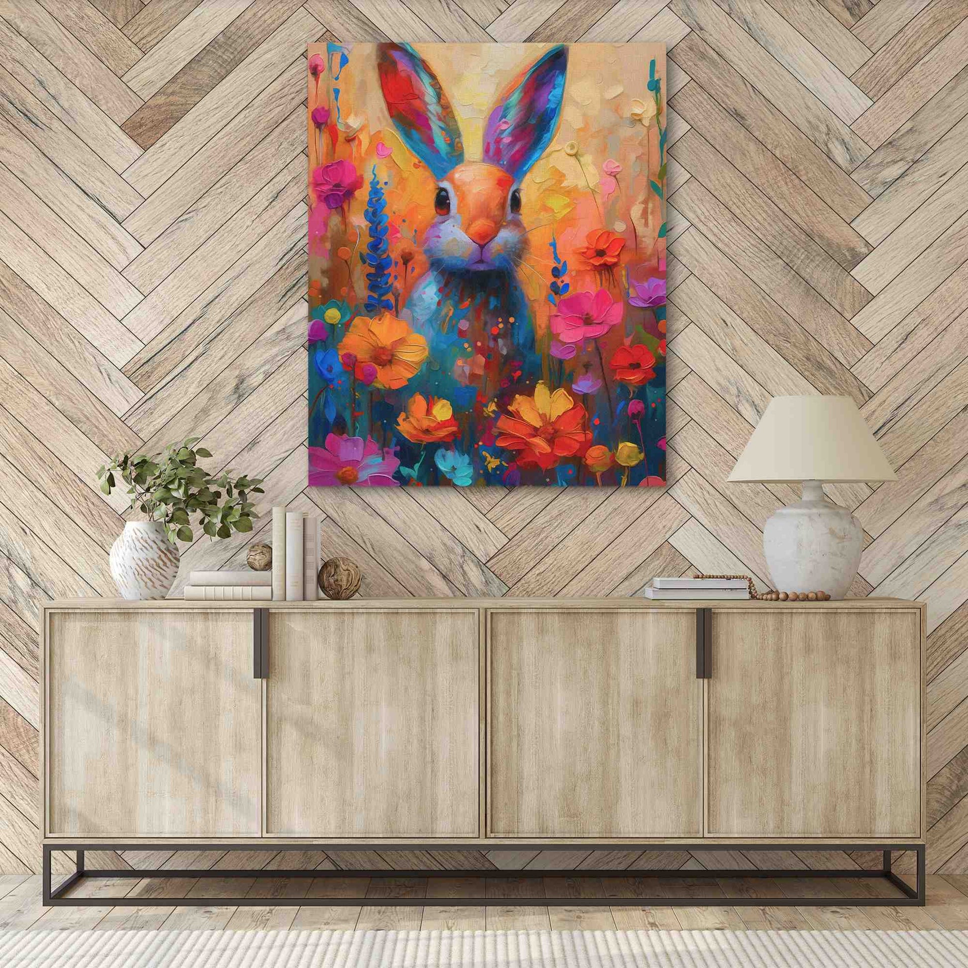 Floral Rabbit - Colorful Canvas Wall Art