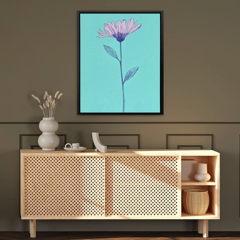 Floral Statement - Minimalist Blue Canvas Wall Art