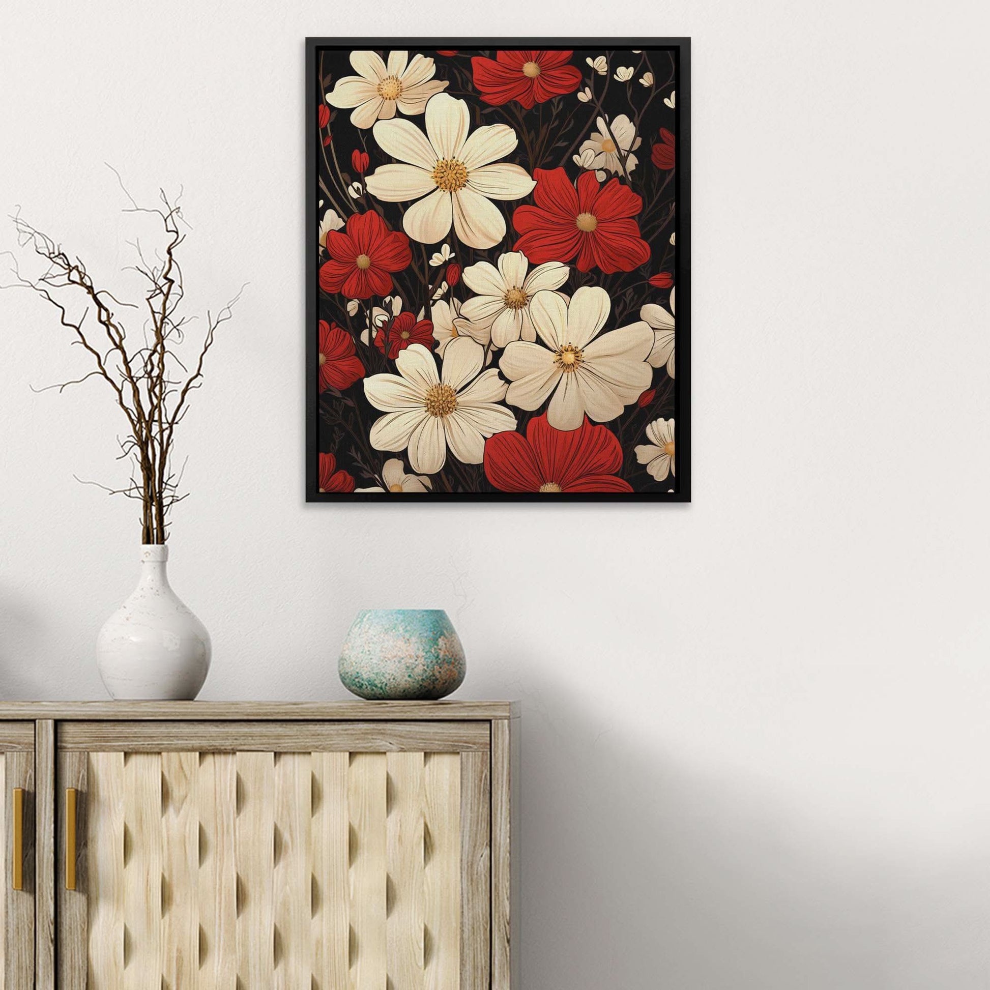Floral Symphony - Red Canvas Wall Art