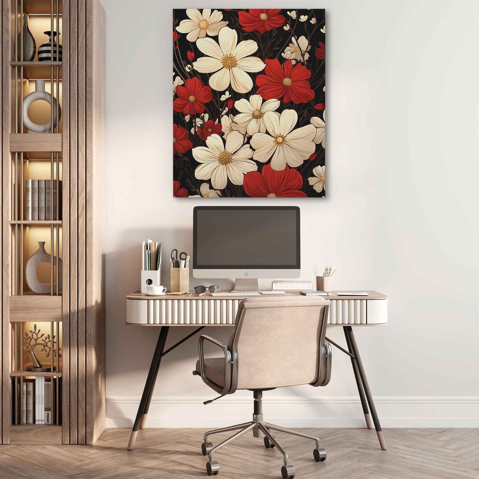Floral Symphony - Red Wall Art for Bathroom