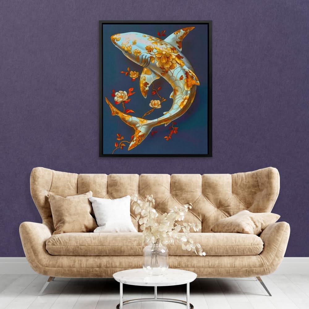 Floral White Shark - Large Canvas Print