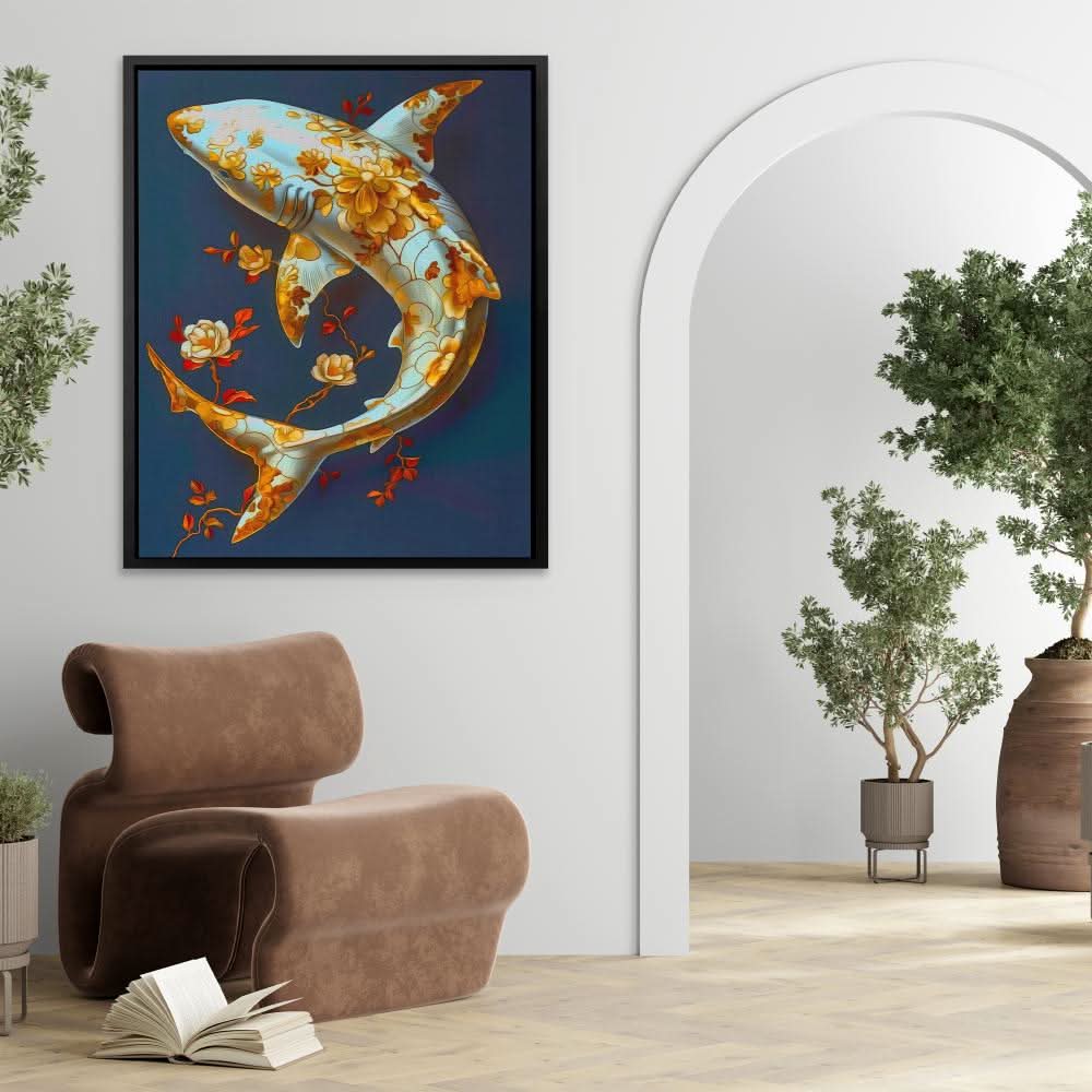 Floral White Shark - Albino Art for Bathroom