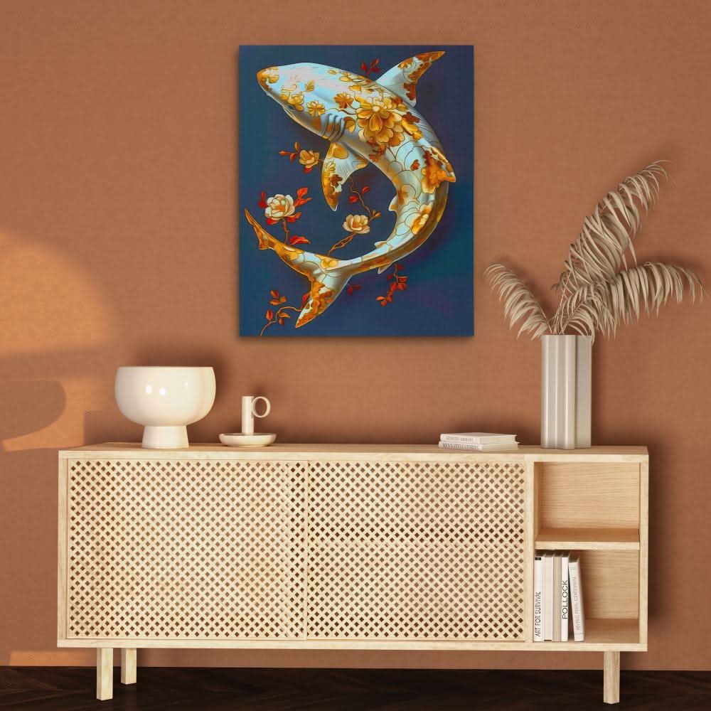 Floral White Shark - Wall Art for Bathroom