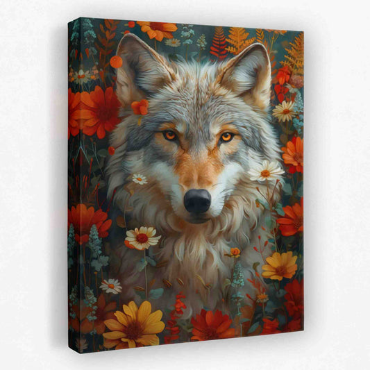 Floral Wolf - Animals Canvas Wall Art