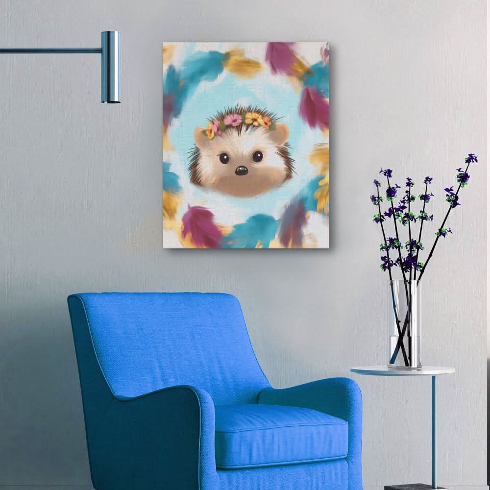 Flower Crown Hedgehog - Animals Art for Kids Room