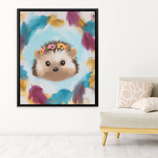 Flower Crown Hedgehog - Wall Art in Black Frame