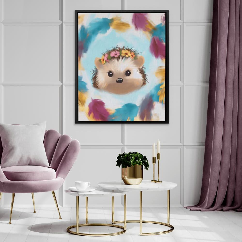 Flower Crown Hedgehog - Large Canvas Print