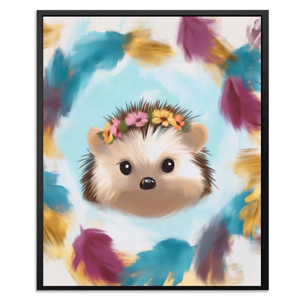 Flower Crown Hedgehog - Pastel Canvas Wall Art